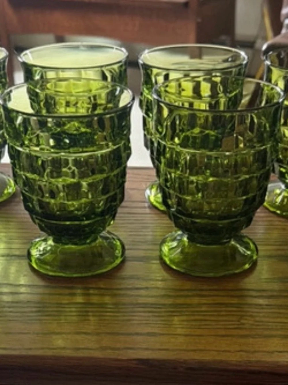 Green Textured Glass Goblets - small glasses and tall